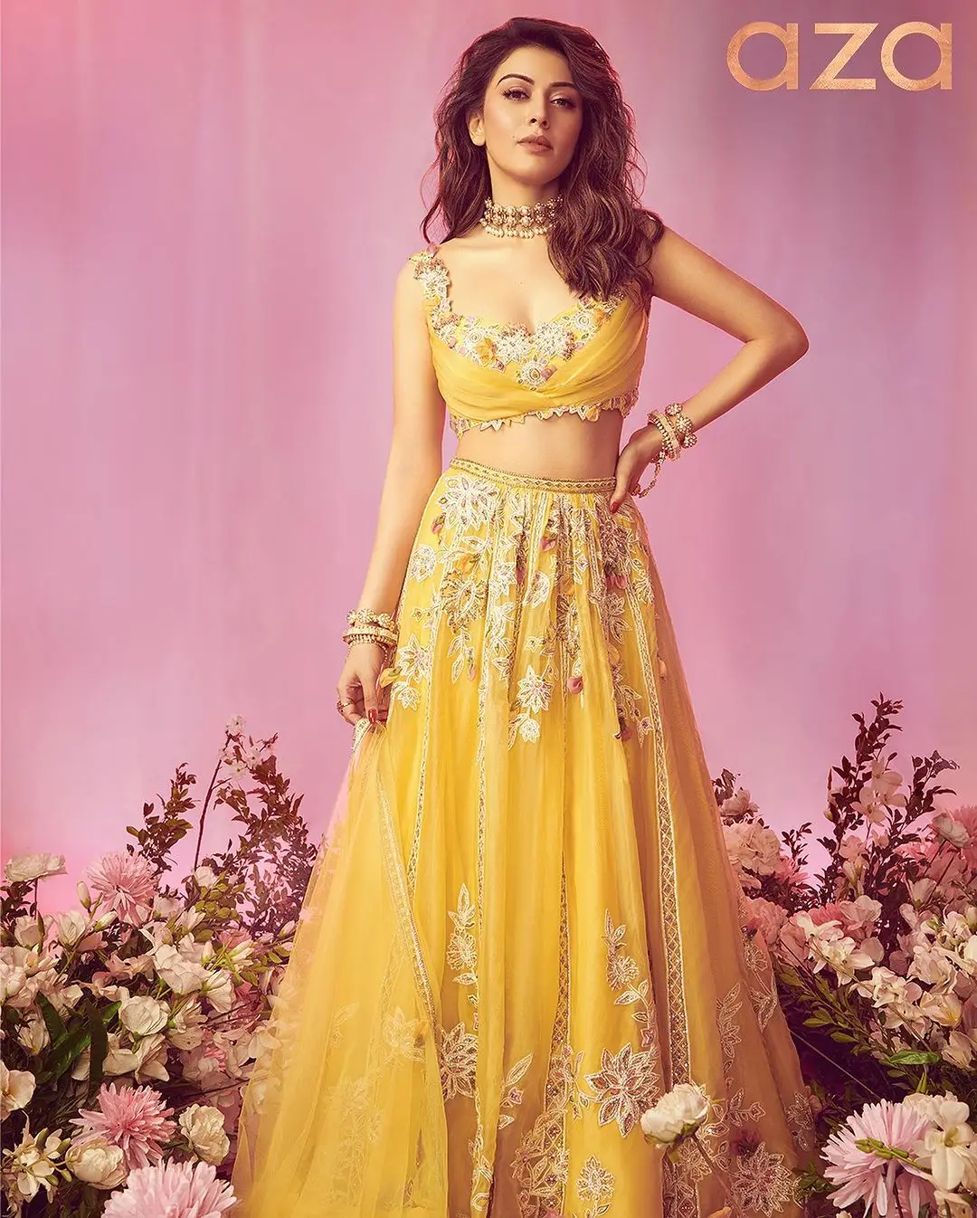 Indian Girl Hansika Motwani Photoshoot in Lemon Yellow Lehenga Choli